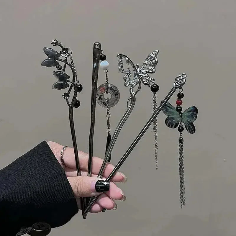 Style Butterfly Flower Tassel Hair Stick for Women