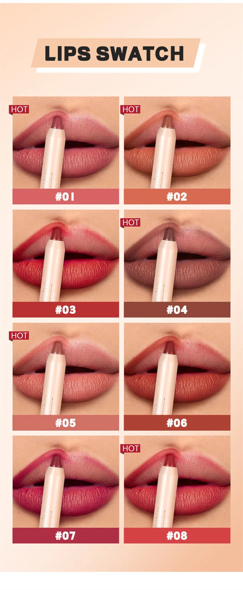 8-Colors Lipstick Pencil Waterproof Sexy Red Matte