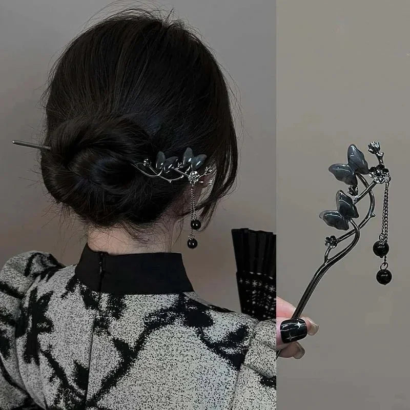 Style Butterfly Flower Tassel Hair Stick for Women