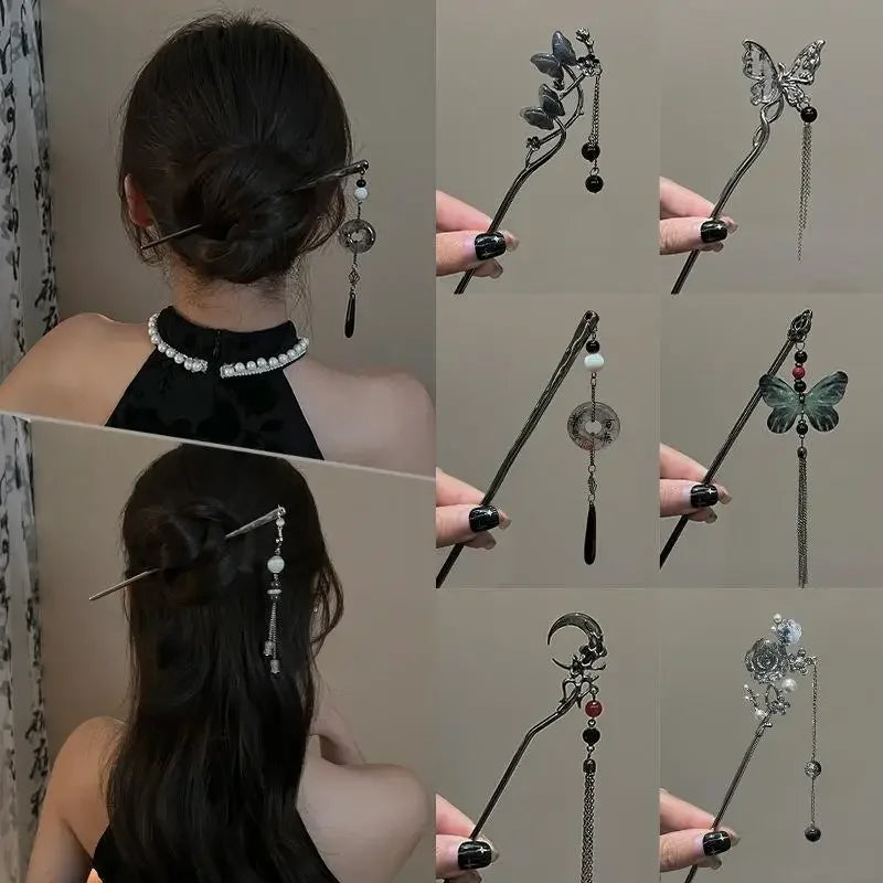 Style Butterfly Flower Tassel Hair Stick for Women