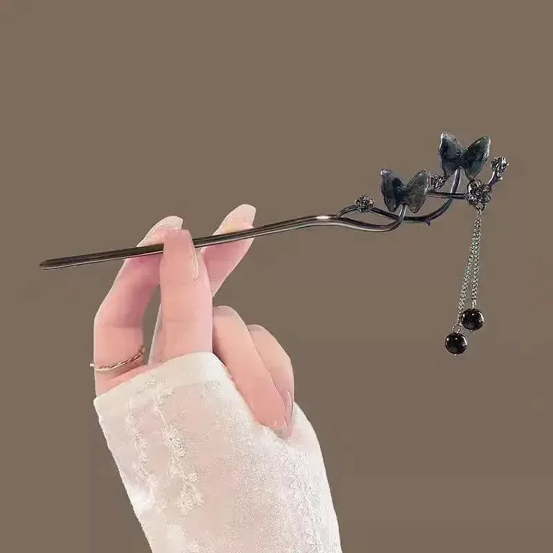 Style Butterfly Flower Tassel Hair Stick for Women