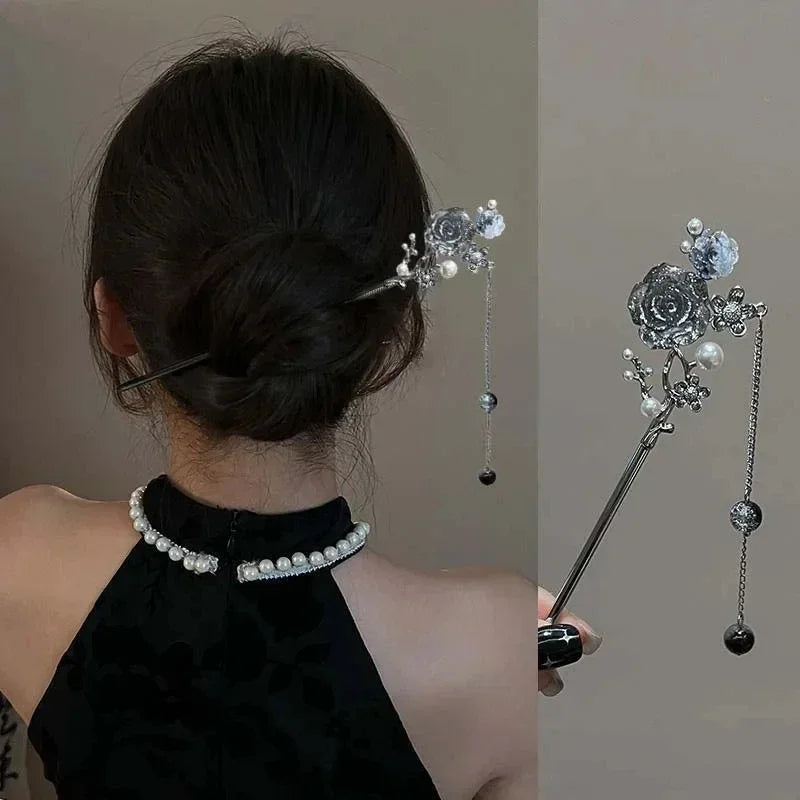Style Butterfly Flower Tassel Hair Stick for Women