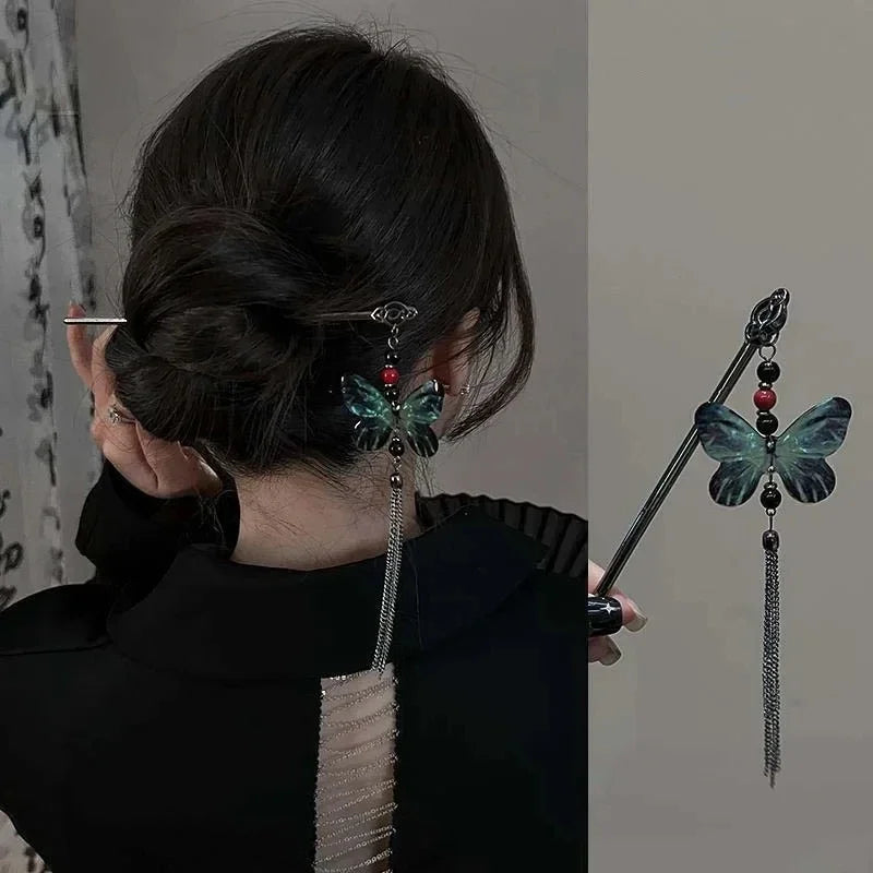 Style Butterfly Flower Tassel Hair Stick for Women