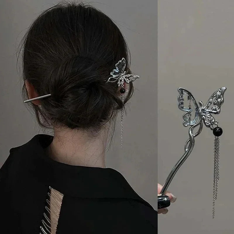 Style Butterfly Flower Tassel Hair Stick for Women