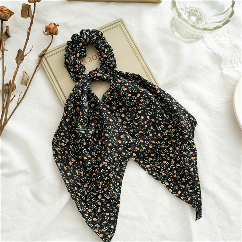 New Fashion Print Bow Scrunchies Hair Ribbon