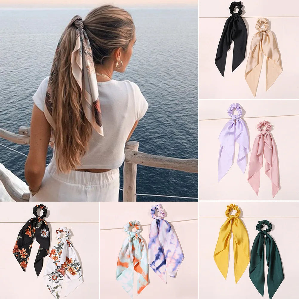 New Fashion Print Bow Scrunchies Hair Ribbon