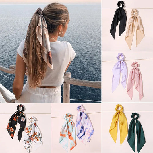 New Fashion Print Bow Scrunchies Hair Ribbon