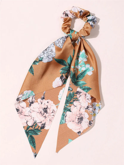 New Fashion Print Bow Scrunchies Hair Ribbon