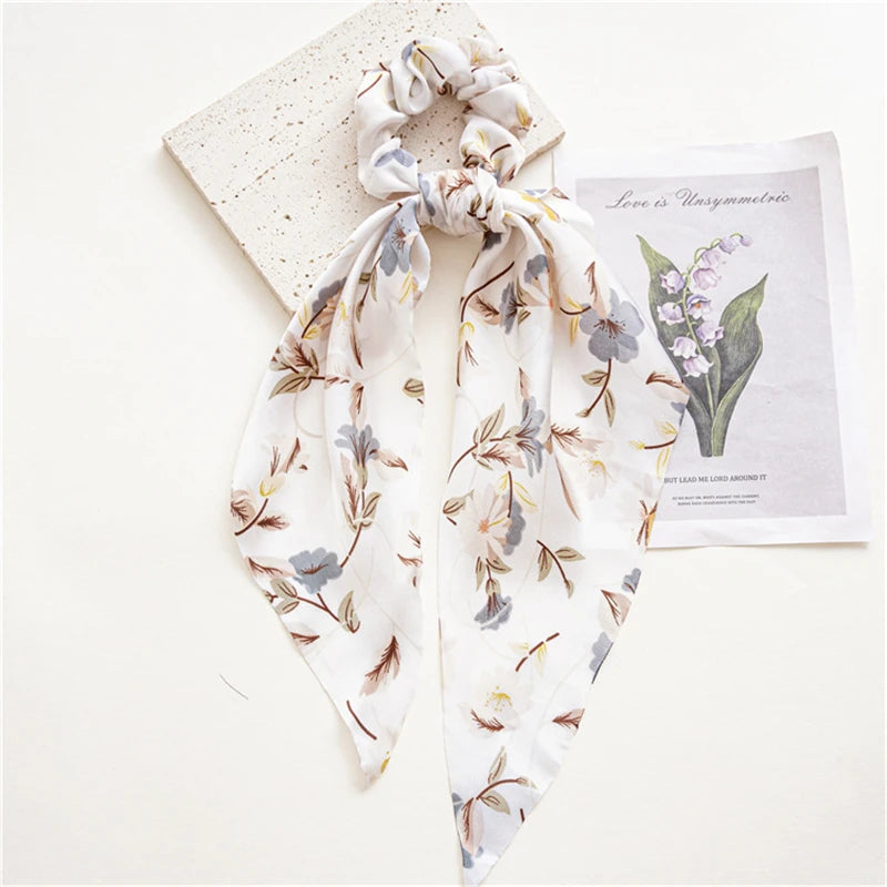 New Fashion Print Bow Scrunchies Hair Ribbon