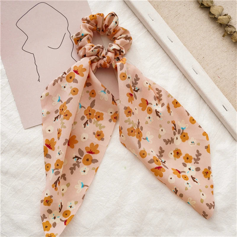 New Fashion Print Bow Scrunchies Hair Ribbon