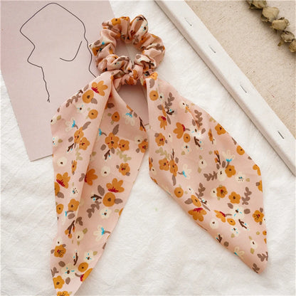 New Fashion Print Bow Scrunchies Hair Ribbon