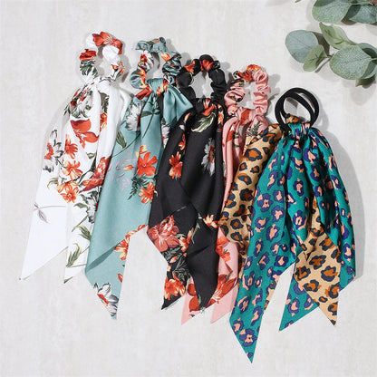 New Fashion Print Bow Scrunchies Hair Ribbon