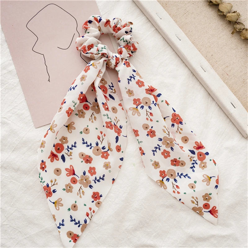 New Fashion Print Bow Scrunchies Hair Ribbon