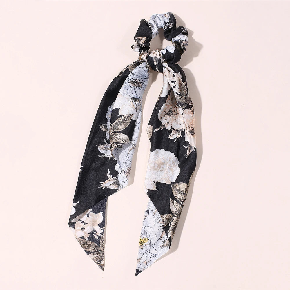 New Fashion Print Bow Scrunchies Hair Ribbon