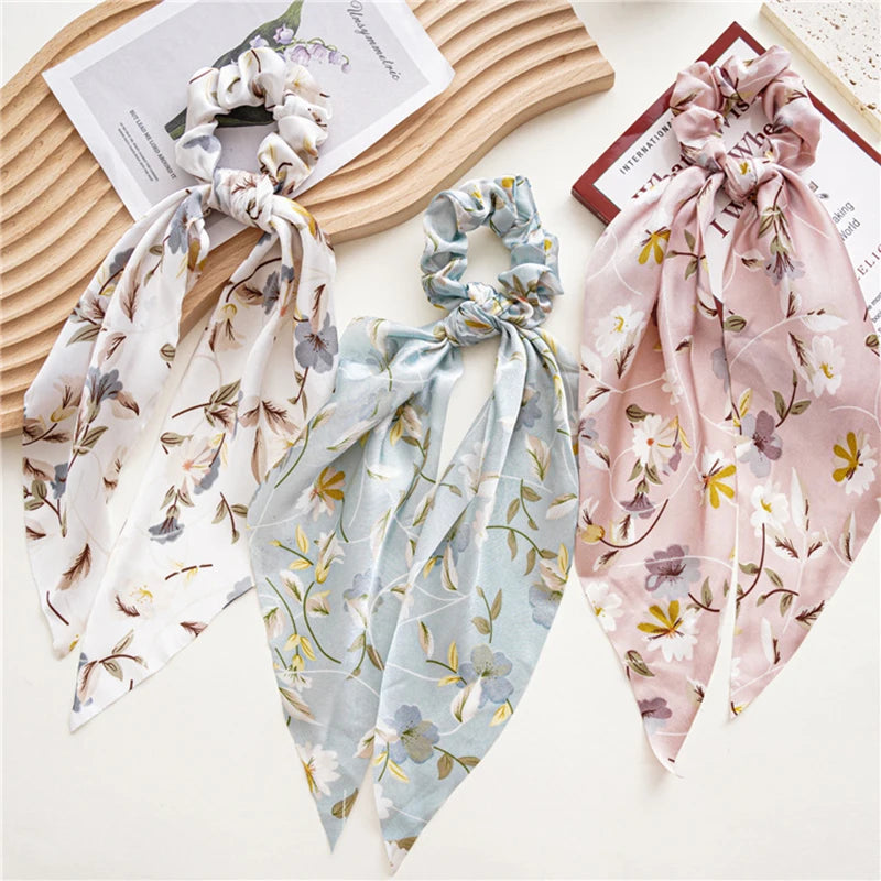 New Fashion Print Bow Scrunchies Hair Ribbon