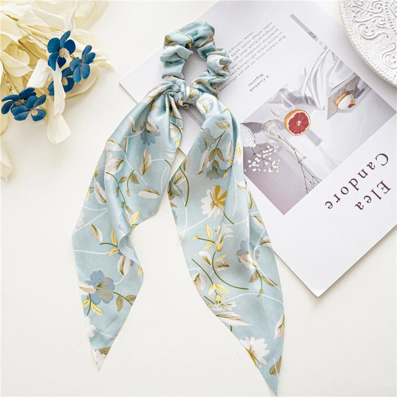 New Fashion Print Bow Scrunchies Hair Ribbon