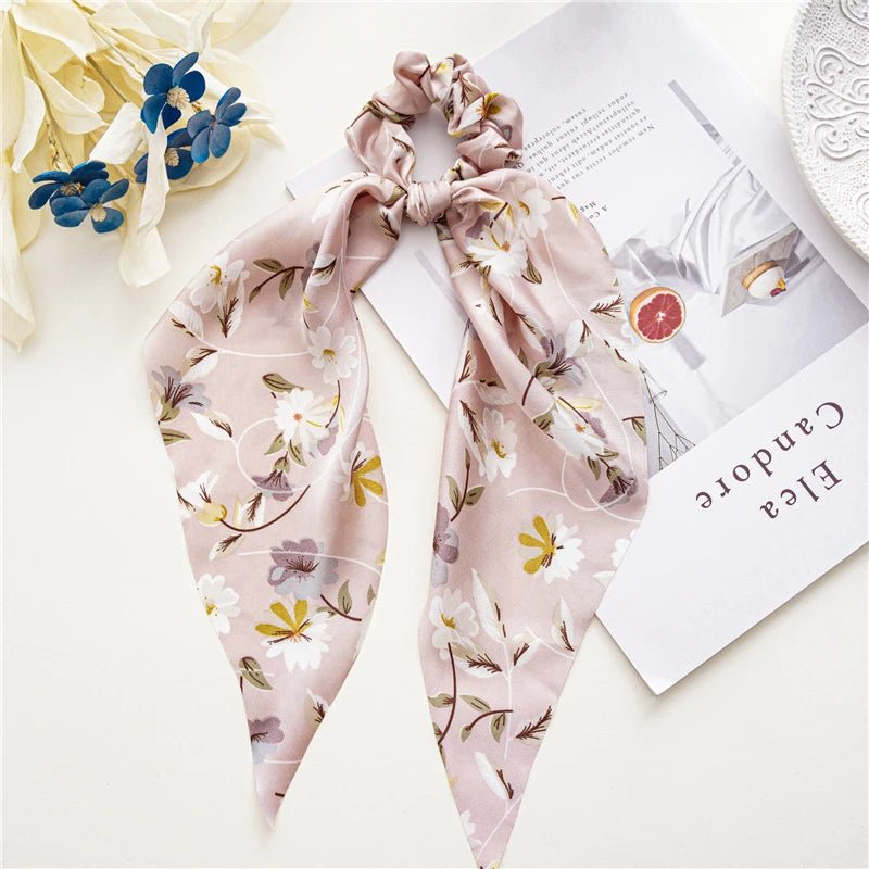 New Fashion Print Bow Scrunchies Hair Ribbon