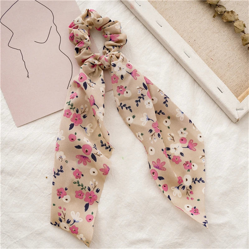 New Fashion Print Bow Scrunchies Hair Ribbon
