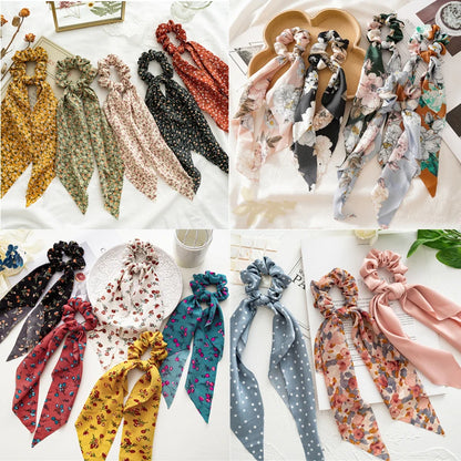 New Fashion Print Bow Scrunchies Hair Ribbon
