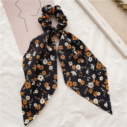 New Fashion Print Bow Scrunchies Hair Ribbon
