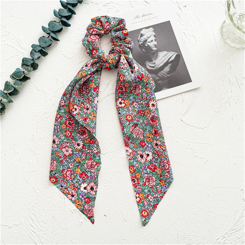 New Fashion Print Bow Scrunchies Hair Ribbon