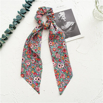 New Fashion Print Bow Scrunchies Hair Ribbon