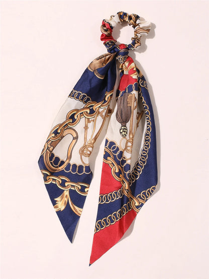 New Fashion Print Bow Scrunchies Hair Ribbon