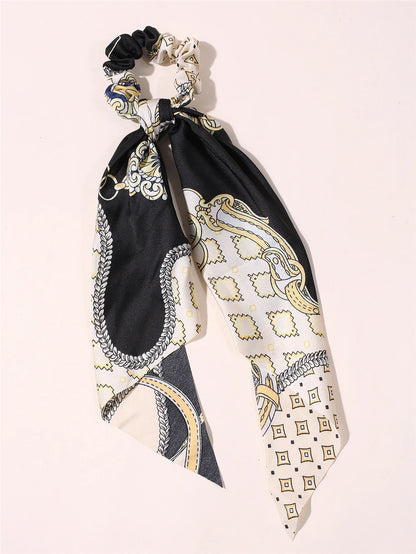 New Fashion Print Bow Scrunchies Hair Ribbon