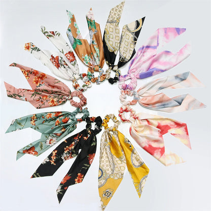 New Fashion Print Bow Scrunchies Hair Ribbon