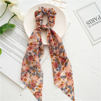 New Fashion Print Bow Scrunchies Hair Ribbon