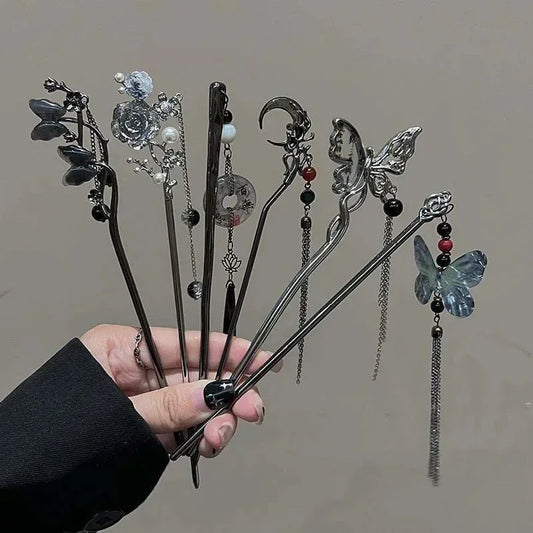 Style Butterfly Flower Tassel Hair Stick for Women
