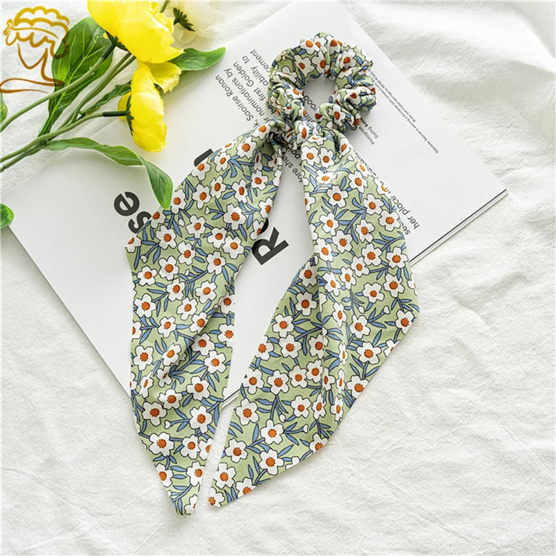 New Fashion Print Bow Scrunchies Hair Ribbon