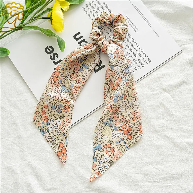 New Fashion Print Bow Scrunchies Hair Ribbon
