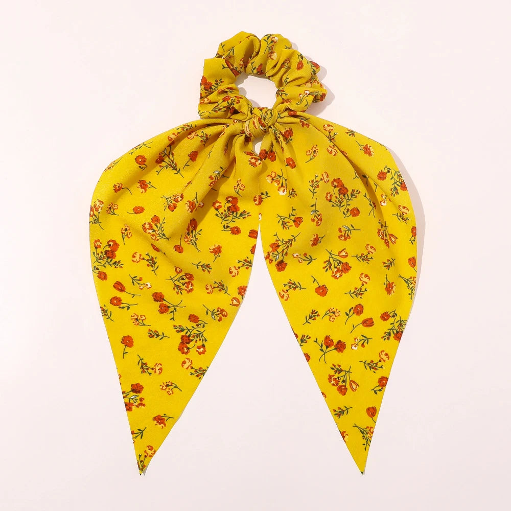 New Fashion Print Bow Scrunchies Hair Ribbon