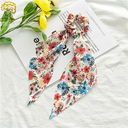 New Fashion Print Bow Scrunchies Hair Ribbon