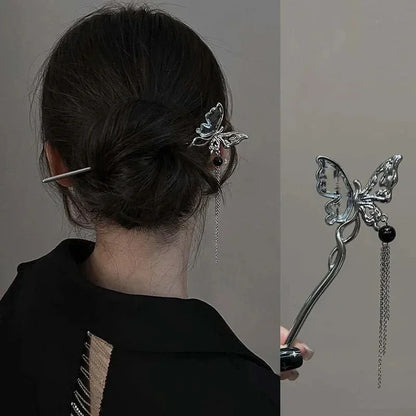 Style Butterfly Flower Tassel Hair Stick for Women