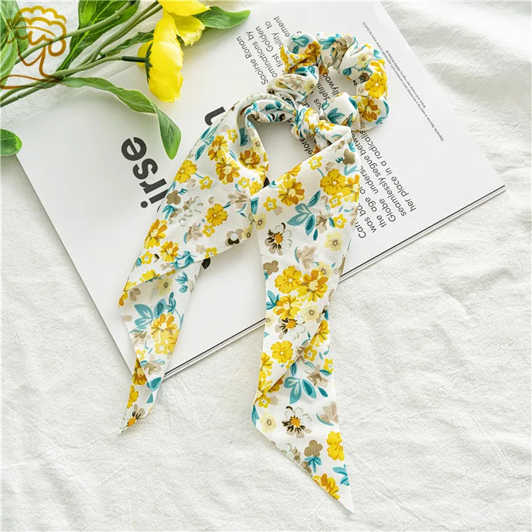New Fashion Print Bow Scrunchies Hair Ribbon