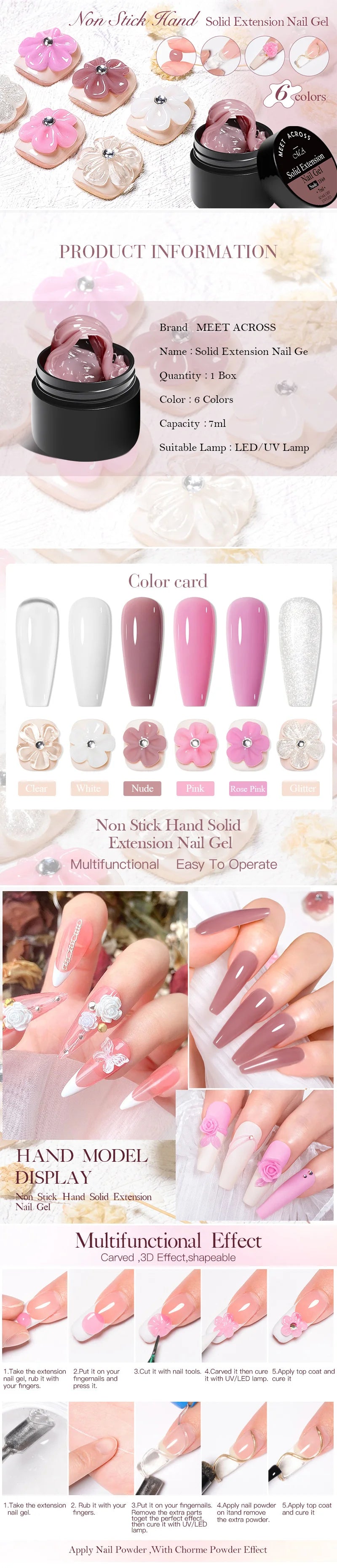 7ml Clear Non Stick Hand Solid Extension Nail Gel Polish