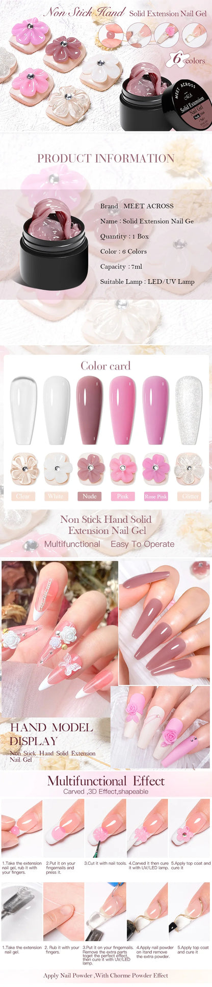 7ml Clear Non Stick Hand Solid Extension Nail Gel Polish