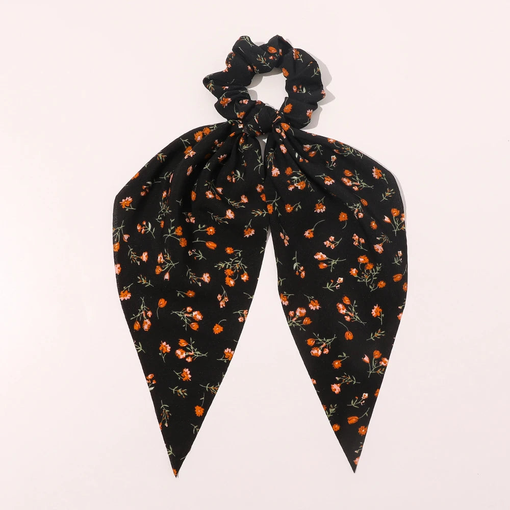 New Fashion Print Bow Scrunchies Hair Ribbon